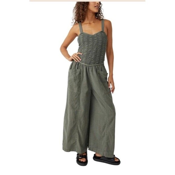 Free People Pants - Free People Forever And Always Ruched One-Piece green, large